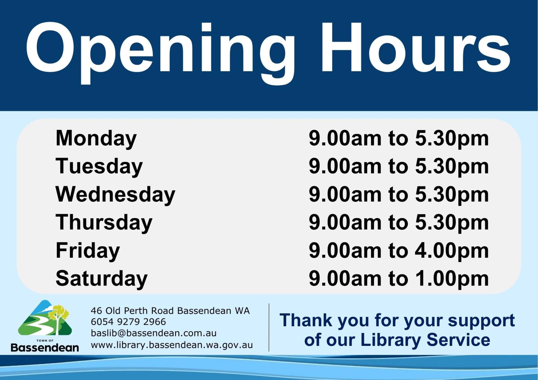 Changes to Bassendean Memorial Library opening hours