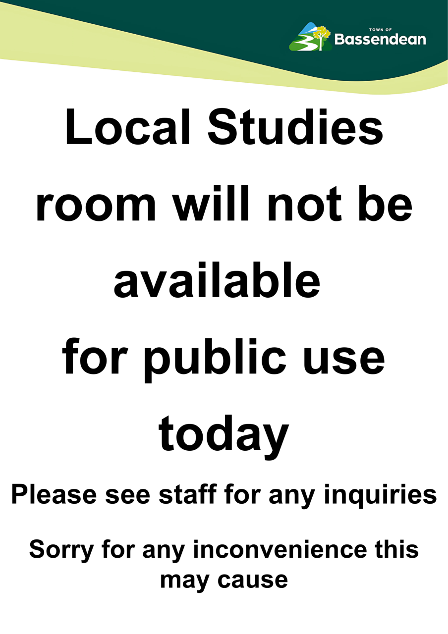 Local Studies Room Closed Thursday 24/07/25