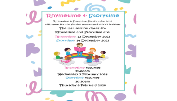 No Rhymetime and Storytime on December 6th and 7th
